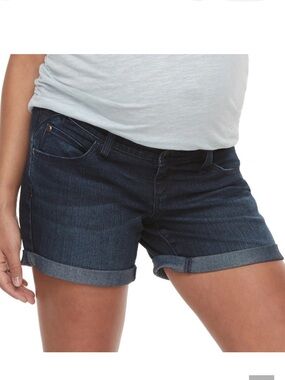 A Glow maternity blue jean shorts belly panel boyfriend cuffed womens Size 8